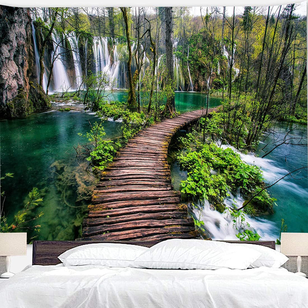 Green Nature Landscape Tapestry Rainforest Tapestry Wat