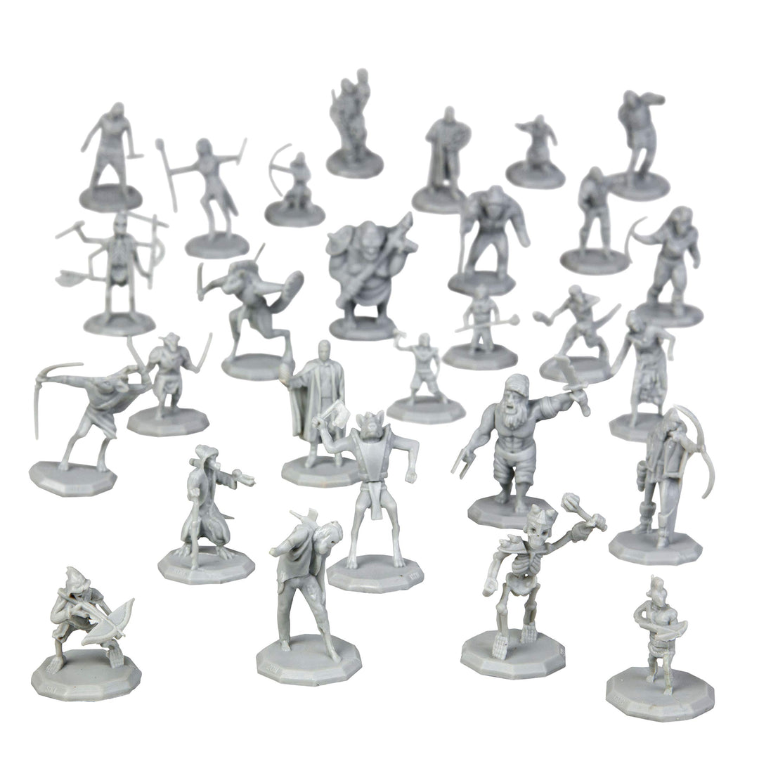 28 Paintable Fantasy Mini Figures- All Unique Designs- 1 Hex-Sized Compatible w DND Dungeons Dragons, Pathfinder, RPG Tabletop Games- Features Goblins, Orcs, Gnolls, Skeletons &amp; More