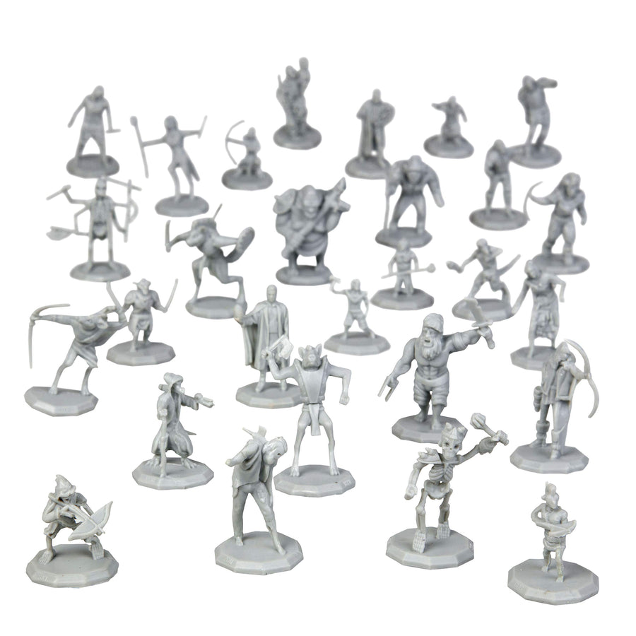 28 Paintable Fantasy Mini Figures- All Unique Designs- 1 Hex-Sized Compatible w DND Dungeons Dragons, Pathfinder, RPG Tabletop Games- Features Goblins, Orcs, Gnolls, Skeletons & More