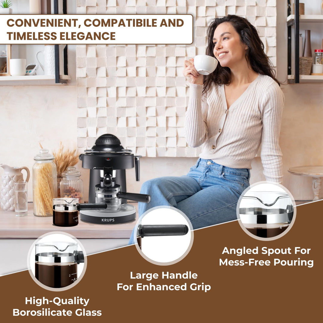 Cafe Brew Collection Premium 4-Cup Universal Glass Espresso Carafe Replacement - Fits Hamilton Beach, Mr. Coffee, Breville, and More Espresso Machines