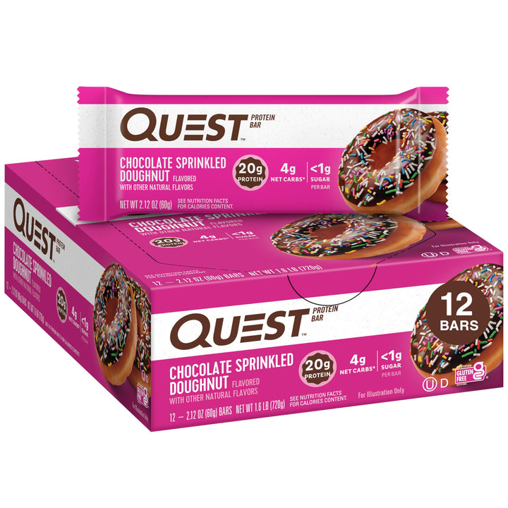 Chocolate Sprinkled Doughnut Protein Bars, High Protein, Low Carb, Gluten Free, Keto Friendly, 12 Count