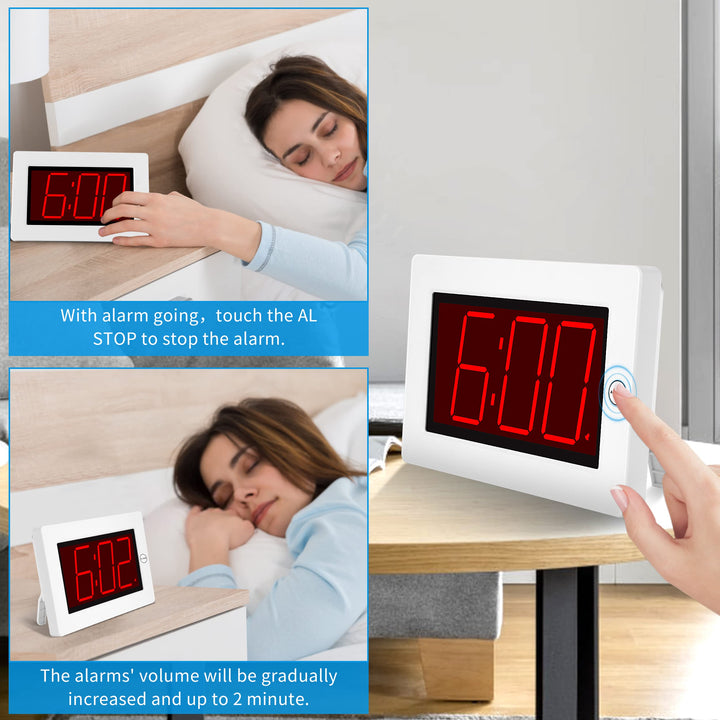 Small Wall Clock, Digital Alarm Clock, 8 Extra Large Display, 3 LED Digit Contantly Light Up, Battery Operated, Adjustable Brightness, Clock for Bedroom, Wall-Mounted/Table-top