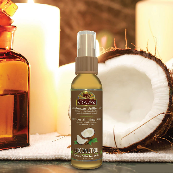 OKAY | Coconut Oil Spray Mist | For All Skin &amp; Hair Types &amp; Textures | Revive Damaged Brittle Hair | With Natural UV Protectants | Free of Parabens | 2 oz