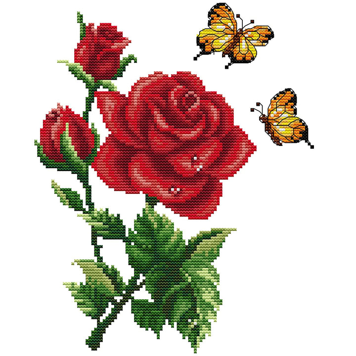 Stamped Cross Stitch Kits for Beginners Full Range of Crossstitching Kits Preprinted Pattern for Kids or Adults, Embroidery Needlepoint Starter Kits 14CT 2 Strands-Butterflies Rose,10.2&#39;&#39;x11.8&#39;&#39;