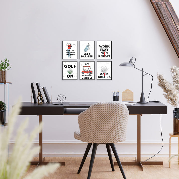 Funny Golf Wall Art Decor Prints - Set of 6 (8x10) Inch Unframed Poster Photos - Golfer Quote Gift Idea Basement Man Cave