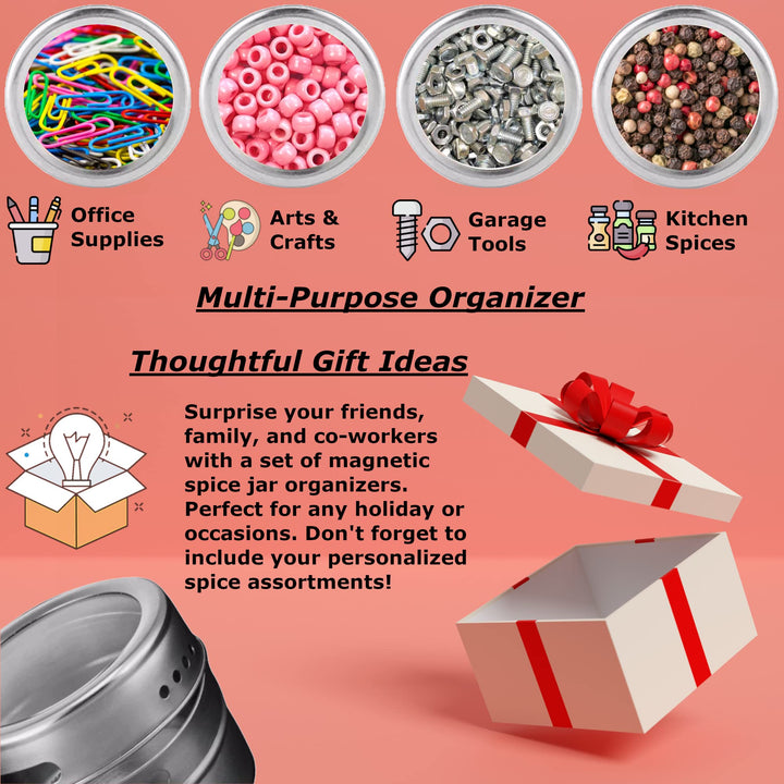 12-Piece Magnetic Spice Jar Set | Kitchen Essentials Seasoning Organizer | Durable Spice Tins with Sift-Pour Lids &amp; Clear Viewing Window | Ideal for Kitchen Refrigerator &amp; Cabinet Organization