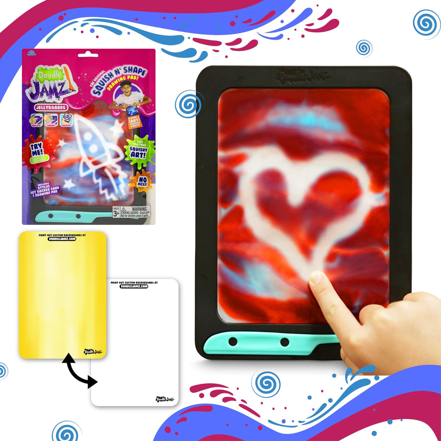DoodleJamz JellyBoards — Squishy Drawing Pads Filled with Non-Toxic Sensory Gel – No-Mess Fidget Art – ASMR – Re-usable for Endless Artistic Creations (Blue and Red Gel)