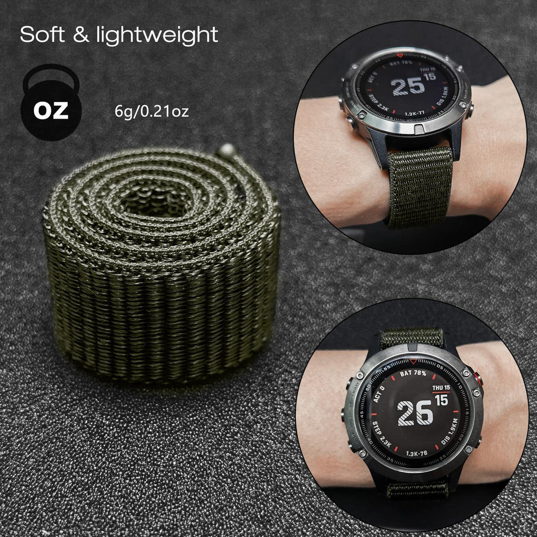 Abanen Hook and Loop Quick Dry Watch Band for Fenix 6/Fenix 5, 22mm Woven Nylon Ultralight Sport Wristband Strap for Garmin Fenix 6 Pro/Sapphire,Instinct,Fenix 5/5 Plus,Quatix 6/5 (Black Green)