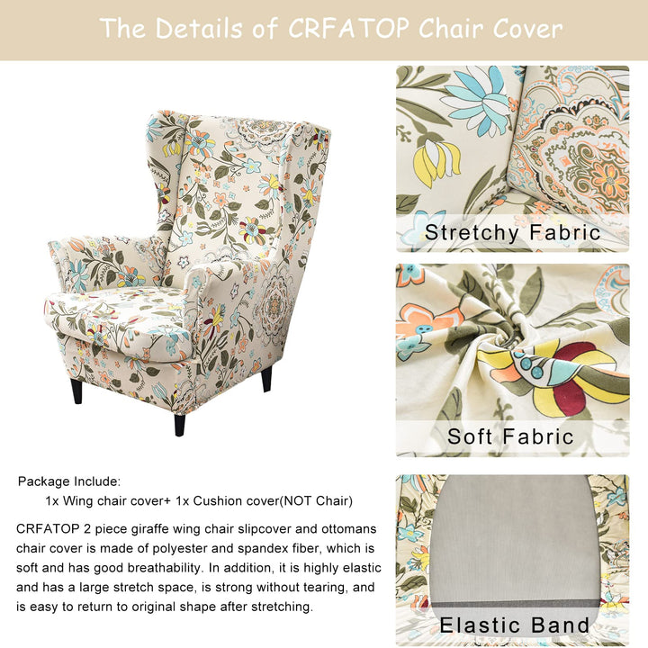 CRFATOP Printed Wing Chair Slipcovers 2 Piece Stretch W