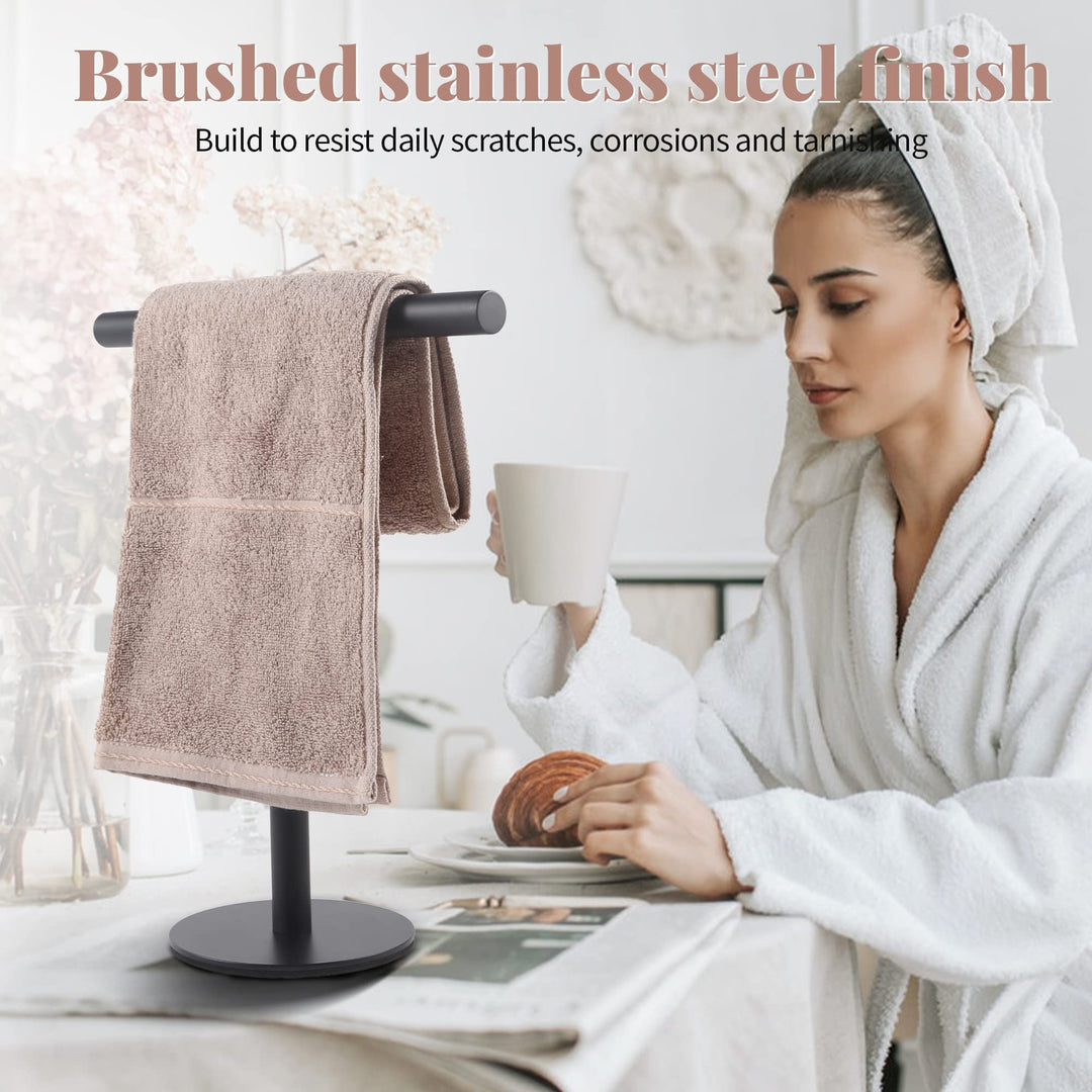 Bathroom Hand Towel Holder Stand,T-Shape Hand Towel Holder Stand SUS304 Stainless Steel Matte Black for Bathroom,Kitchen or Vanity Countertop