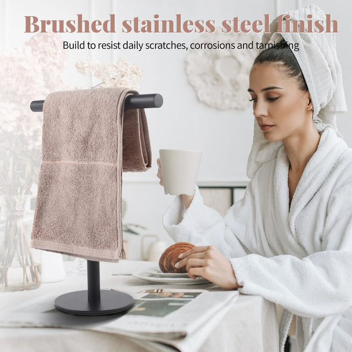 Bathroom Hand Towel Holder Stand,T-Shape Hand Towel Holder Stand SUS304 Stainless Steel Matte Black for Bathroom,Kitchen or Vanity Countertop