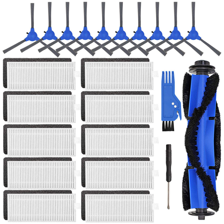 Replacement Parts for Eufy RoboVac 11S, 15C, 30, 30C, 12, 35C Vacuum Filters Accessories Kit, 10 Pcs Side Brushes,10 Pcs Filter, 1 Roller Brush