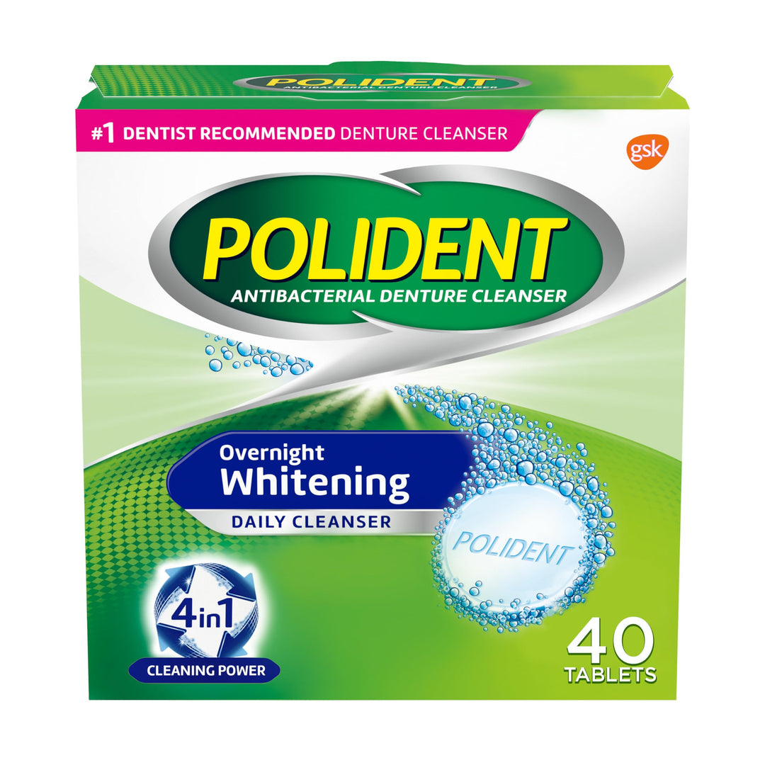 Polident Overnight Whitening Denture Cleanser Tablets -