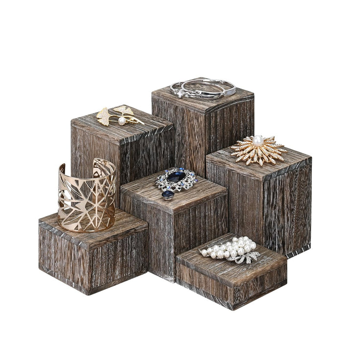 MOOCA Wooden 6 Pcs Square Risers for Display Jewelry an