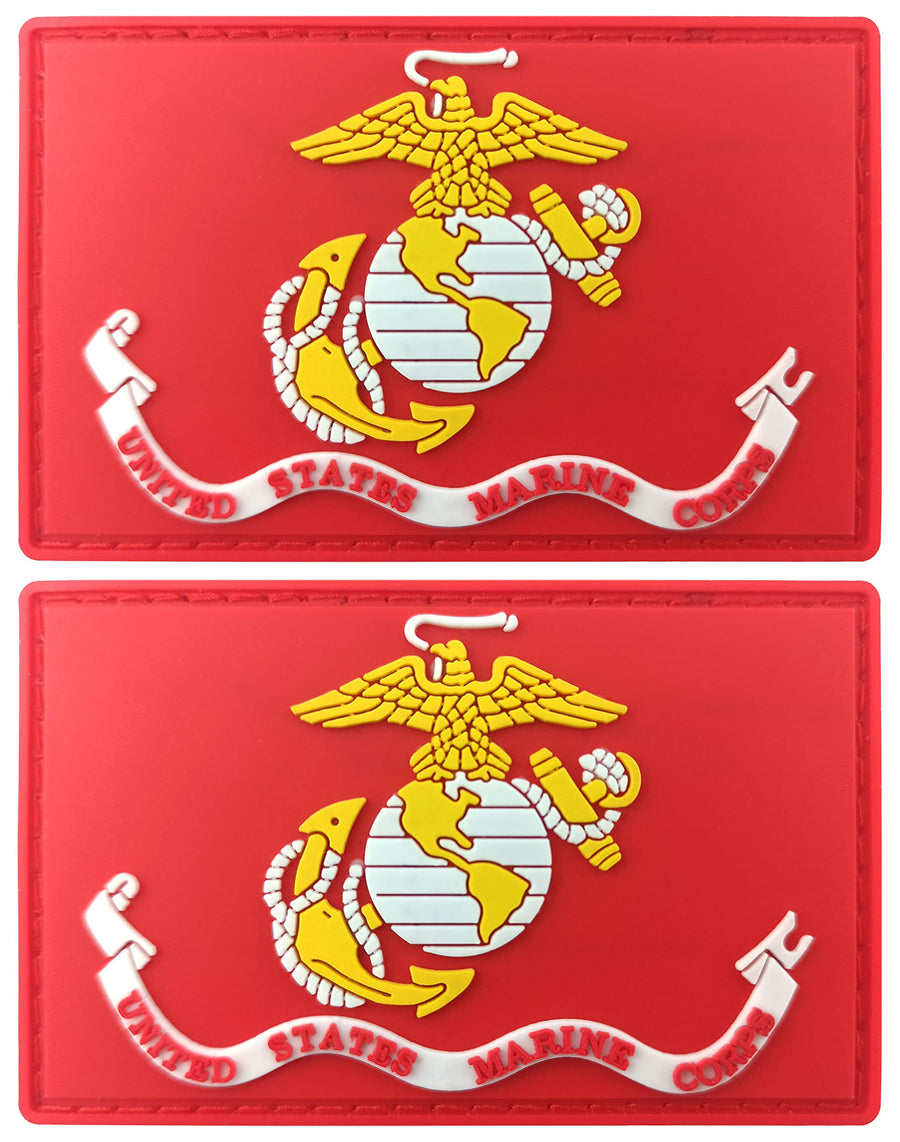 US Marine Corps Flag Patch Tactical Military Patch - PVC Rubber Hook and Loop Fastener Patch, 2 Pack