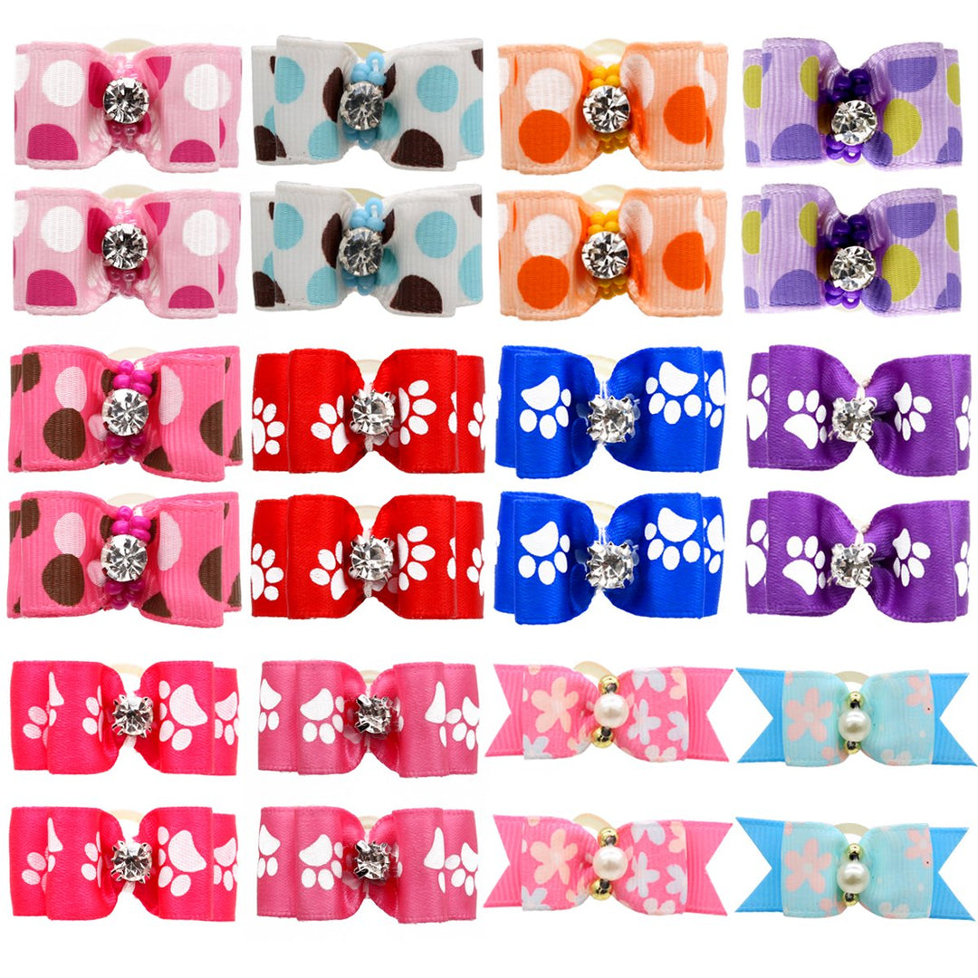 24pcs/12 Pairs Adorable Grosgrain Ribbon Pet Dog Hair Bows with Rubber Bands - Puppy Topknot Cat Kitty Doggy Grooming Hair Accessories Bow knots Headdress Flowers Set for Groomer