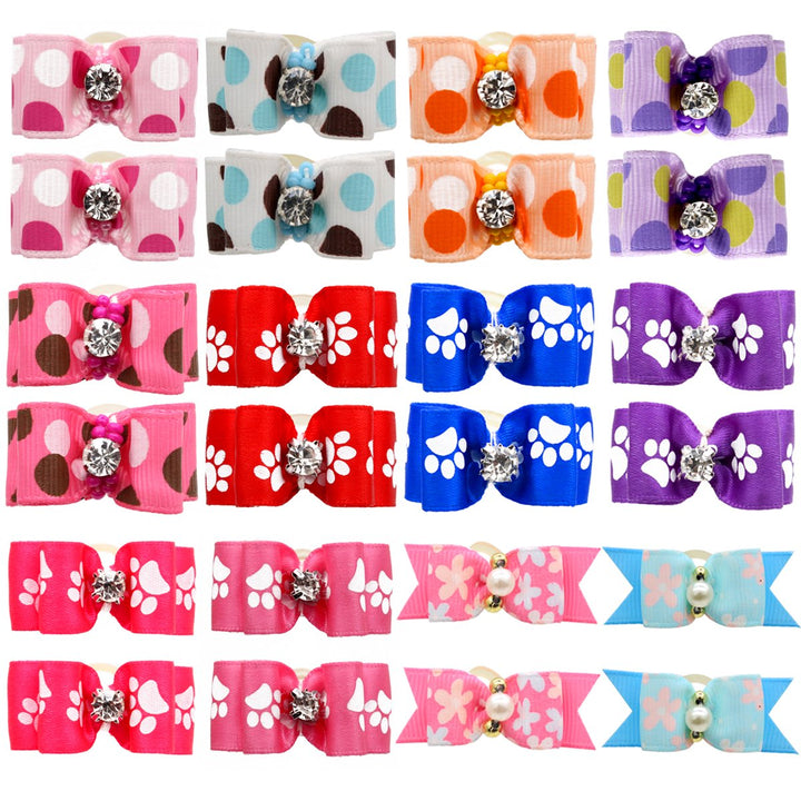 24pcs/12 Pairs Adorable Grosgrain Ribbon Pet Dog Hair Bows with Rubber Bands - Puppy Topknot Cat Kitty Doggy Grooming Hair Accessories Bow knots Headdress Flowers Set for Groomer