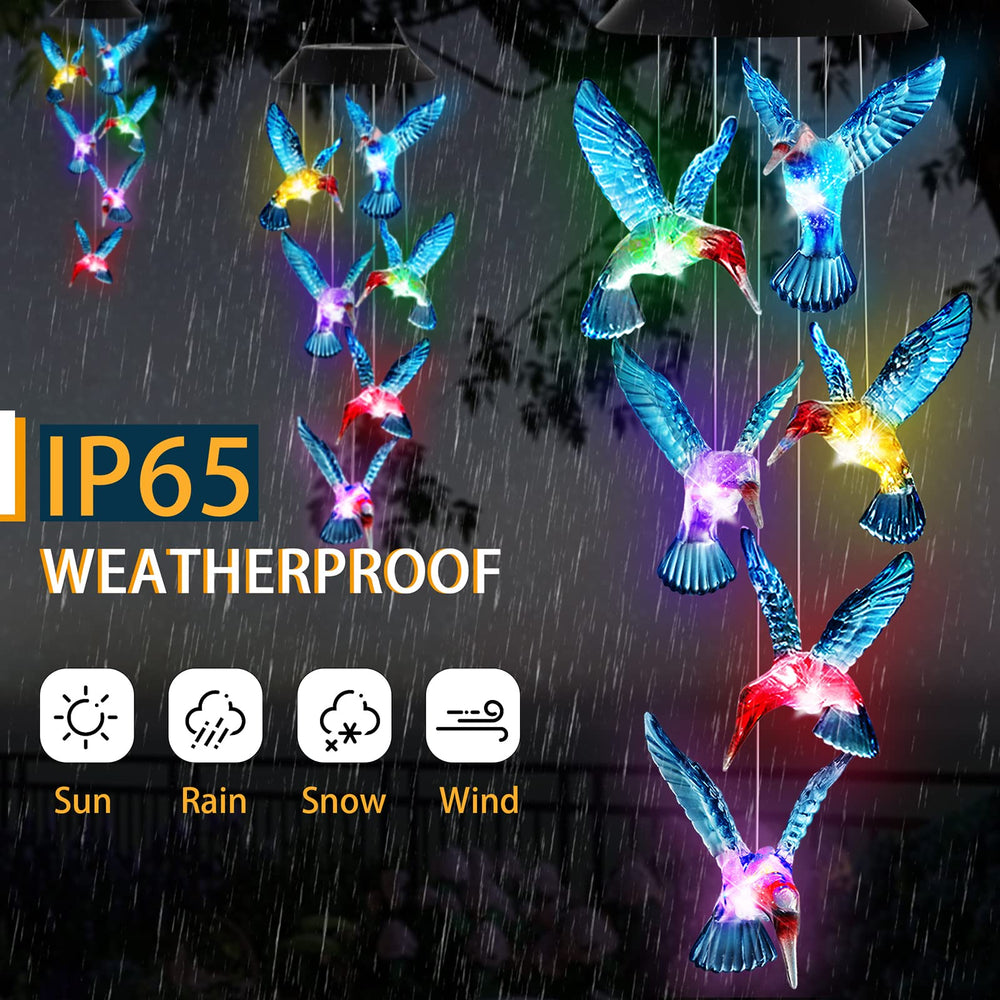 Hummingbird Wind Chimes Solar Wind Chimes Outdoor Color Changing Light Up Wind Chimes Solar Powered Memorial Wind Chimes Birthday Gifts for Mom Hummingbird Gifts (Blue windchimes)