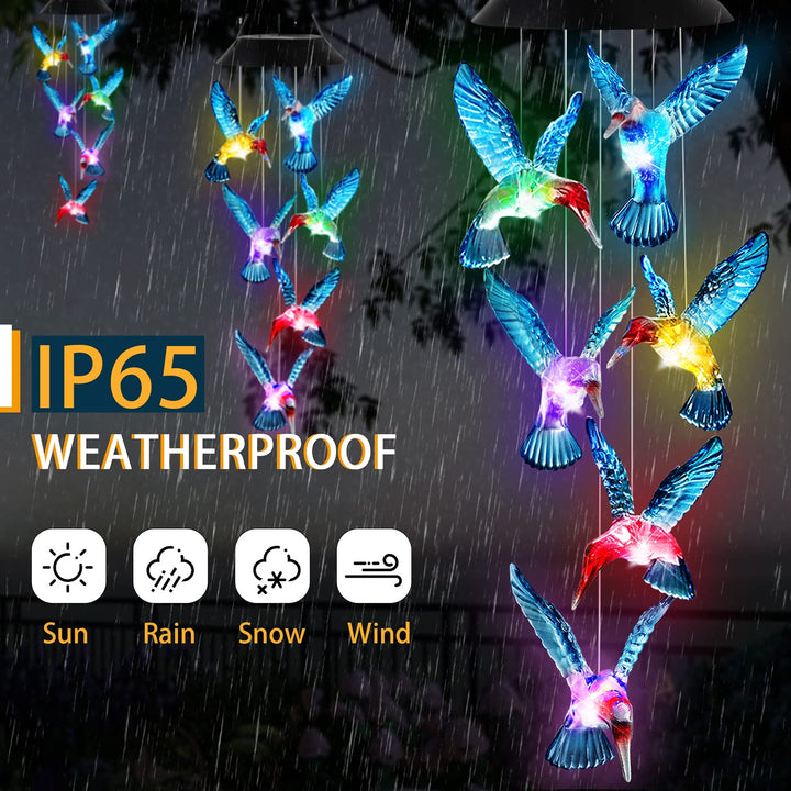 Hummingbird Wind Chimes Solar Wind Chimes Outdoor Color Changing Light Up Wind Chimes Solar Powered Memorial Wind Chimes Birthday Gifts for Mom Hummingbird Gifts (Blue windchimes)