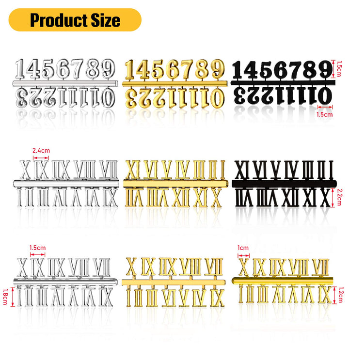 9 Pieces Clock Numbers Kits Clock Mechanism Clock Kits Roman Numerals Including Arabic Number and Roman Number DIY Digital Clock Numbers for Replacement Repairing Clock Accessories