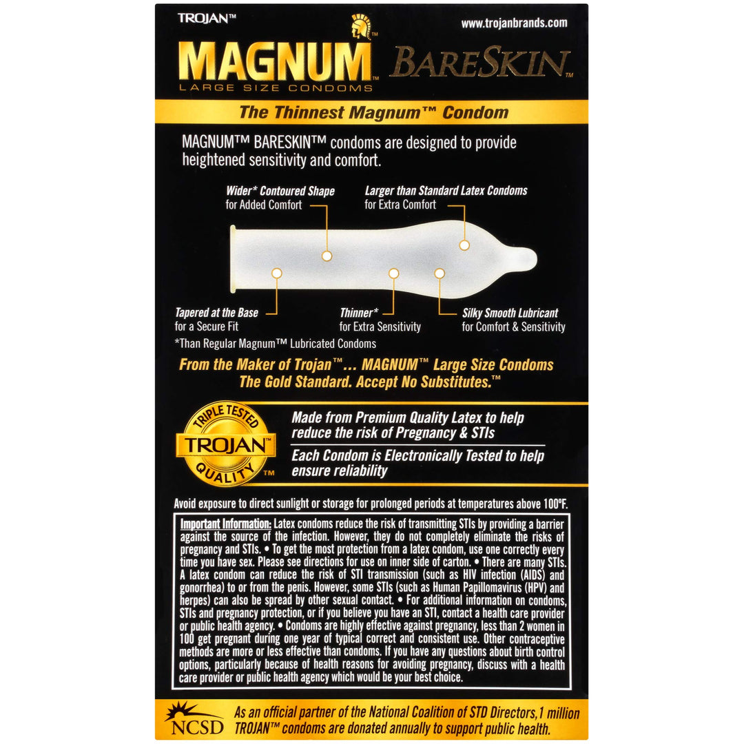 Trojan Magnum Bareskin Large Size Condoms - 10 Count