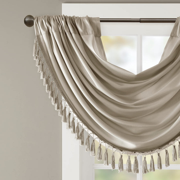 Elena Waterfall Embellished Rod Pocket Valance , Faux Silk Valances for Window , 38X46 , Champagne