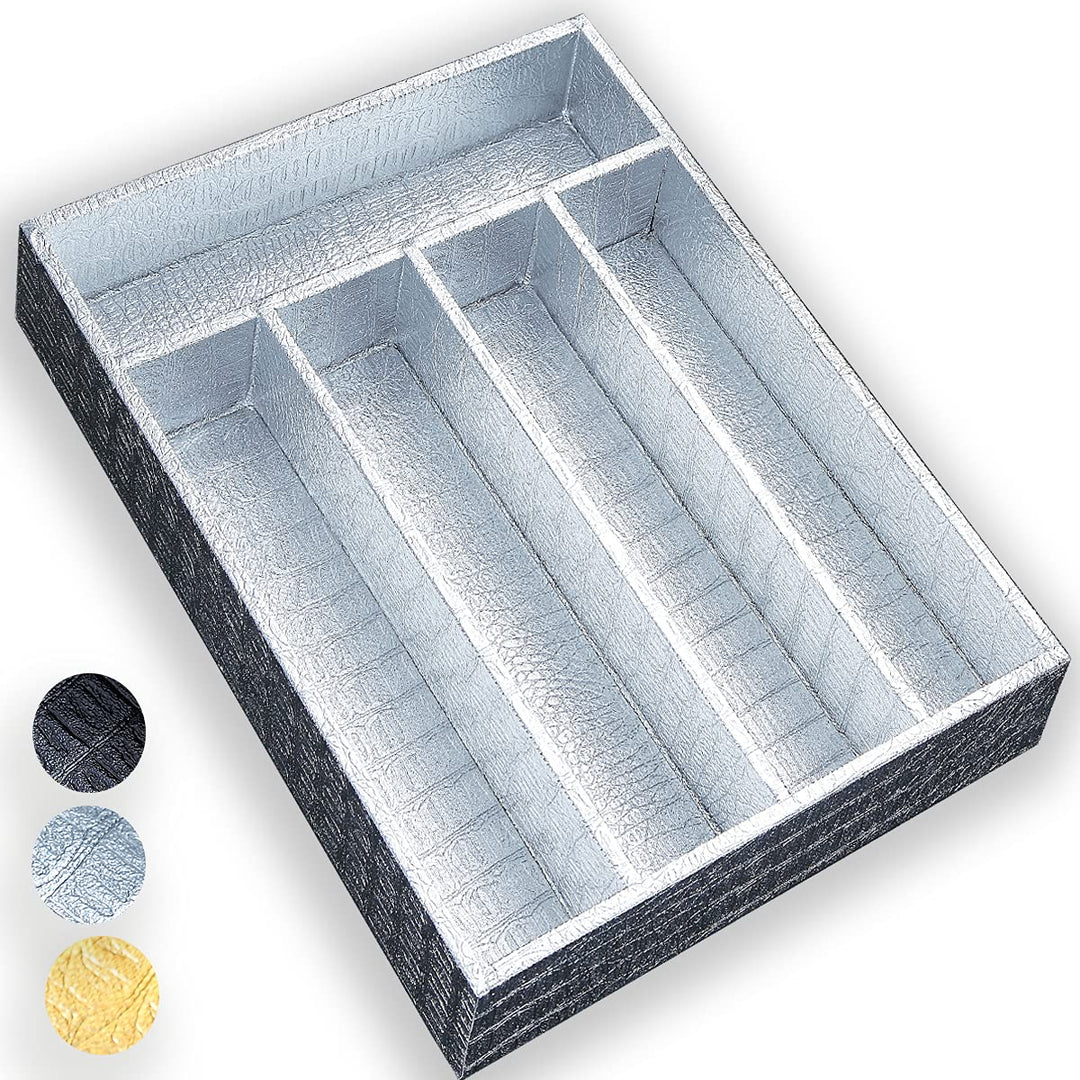 Berglander Silverware Organizer, Silver Leather Wood Dr