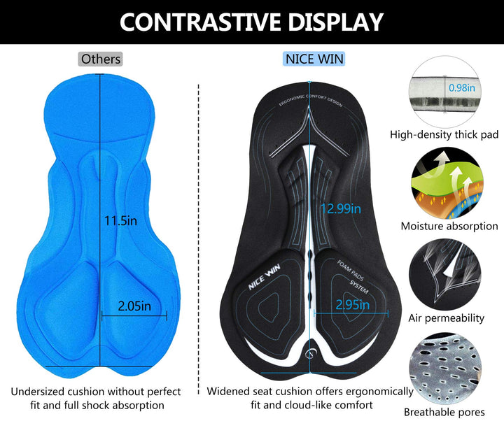 NICEWIN Mens Bike shorts Anti-Slip Leg 4D Padded Cyclin