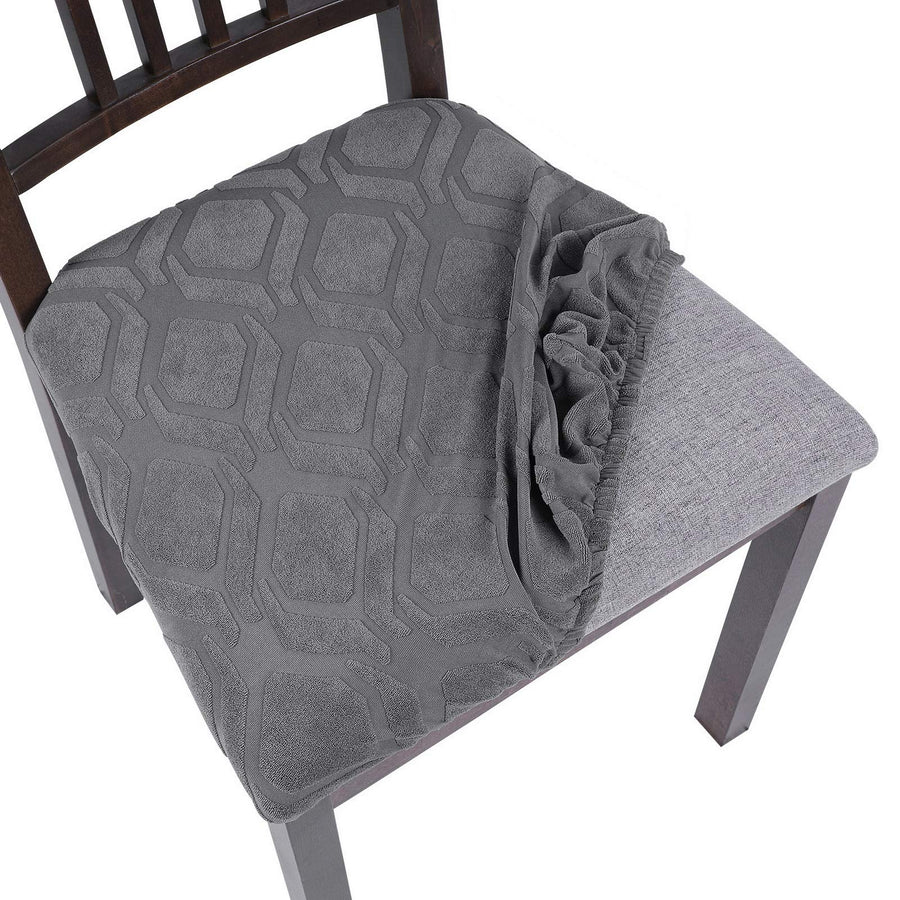 Seat Covers for Dining Room Chairs Stretch Jacquard Chair Seat Covers Set of 6, Removable Washable Upholstered Chair Seat Protector Cushion Slipcovers for Kitchen, Office(Jacquard Grey2)