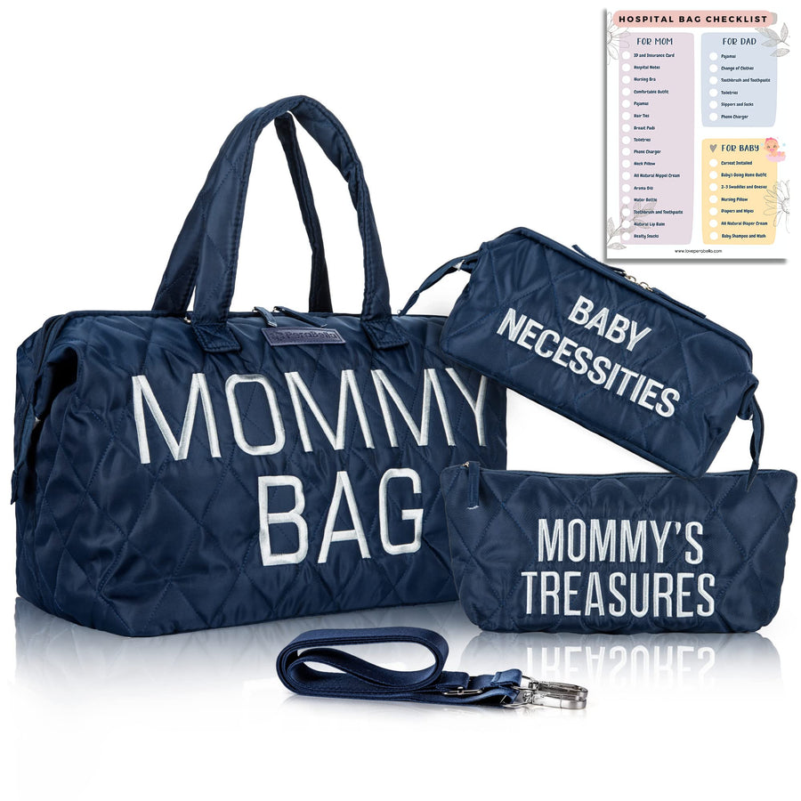 Mommy Bag for Hospital, Mom Bag Diaper Bag Tote, Mommy Hospital Bag, Maternity Bag for Hospital, Baby Shower Momma Diaper Bag - Blue