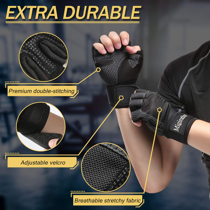 Workout Gloves with Wrist Support Men, Breathable Lightweight Durable Weight Lifting Gloves Ideal for Gym Training Exercise Fitness, Full Palm Protection &amp; Extra Grip, L