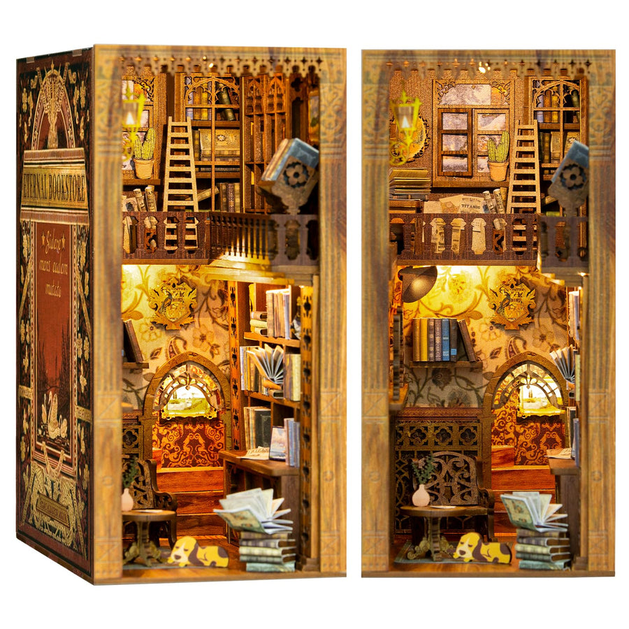 Book Nook Kit - DIY Miniature House Dollhouse Kit for Adult and Teens, Booknook Bookshelf Decor Alley Model Build with LED Light, Gifts for Family and Friends (Eternal Bookstore)