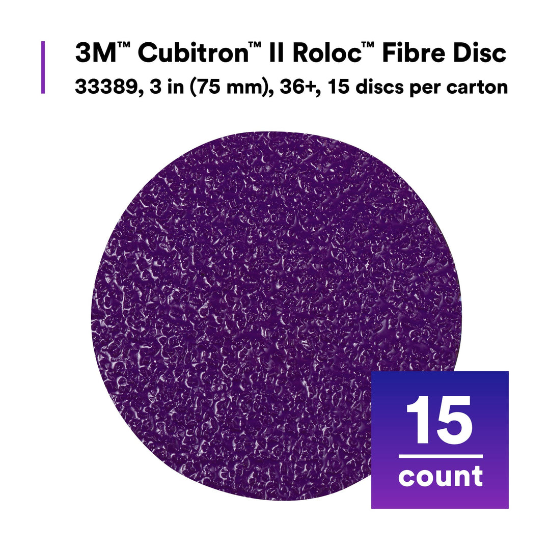 3M II Roloc Fibre Disc, 786C, 33389, 3 in, 36+ Grit, 15 Pack, High Performance, Fast Cutting, Long Lasting
