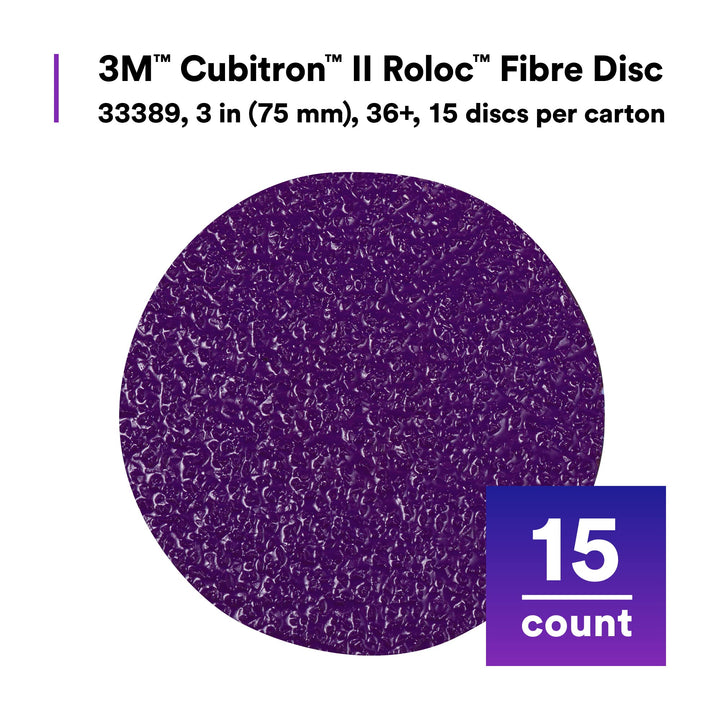 3M II Roloc Fibre Disc, 786C, 33389, 3 in, 36+ Grit, 15 Pack, High Performance, Fast Cutting, Long Lasting