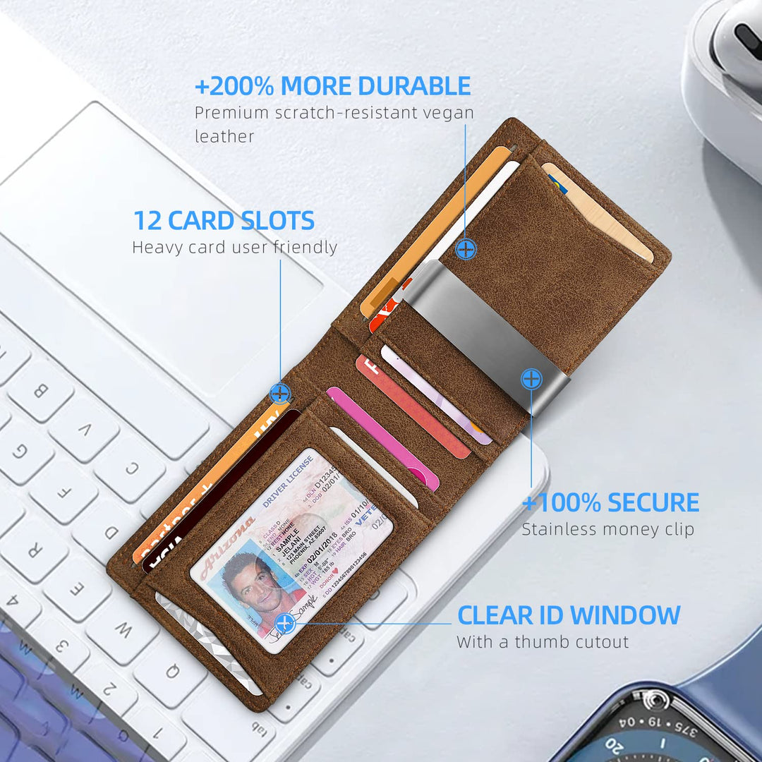 Zitahli Slim RFID Wallets for Men, Money Clip Bifold Le