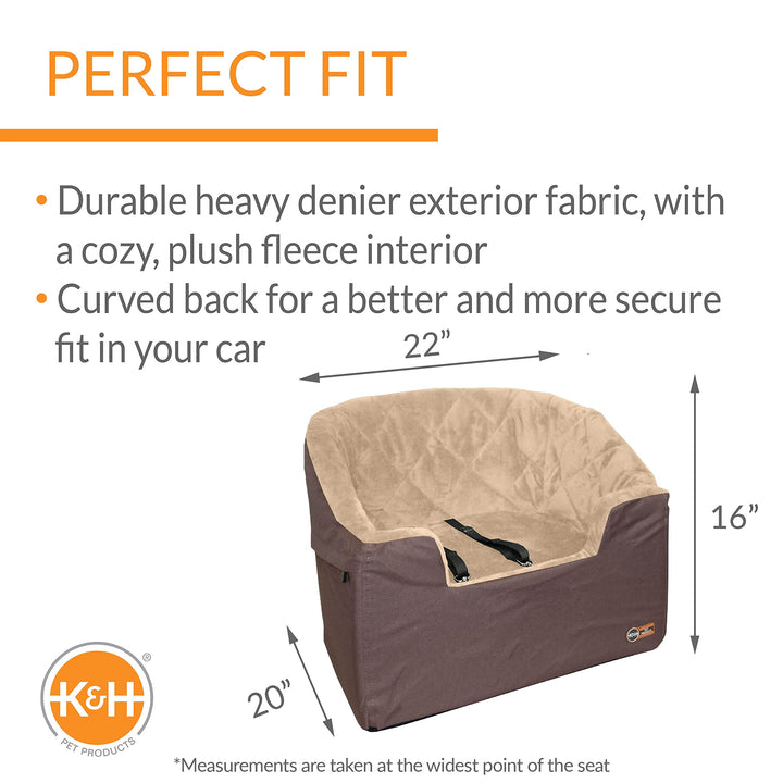 K&amp;H Pet Products Bucket Booster Dog Car Seat with Dog Seat Belt for Car, Washable Small Dog Car Seat, Sturdy Dog Booster Seats for Small Dogs, Medium Dogs, 2 Safety Leashes, Large Tan/Tan
