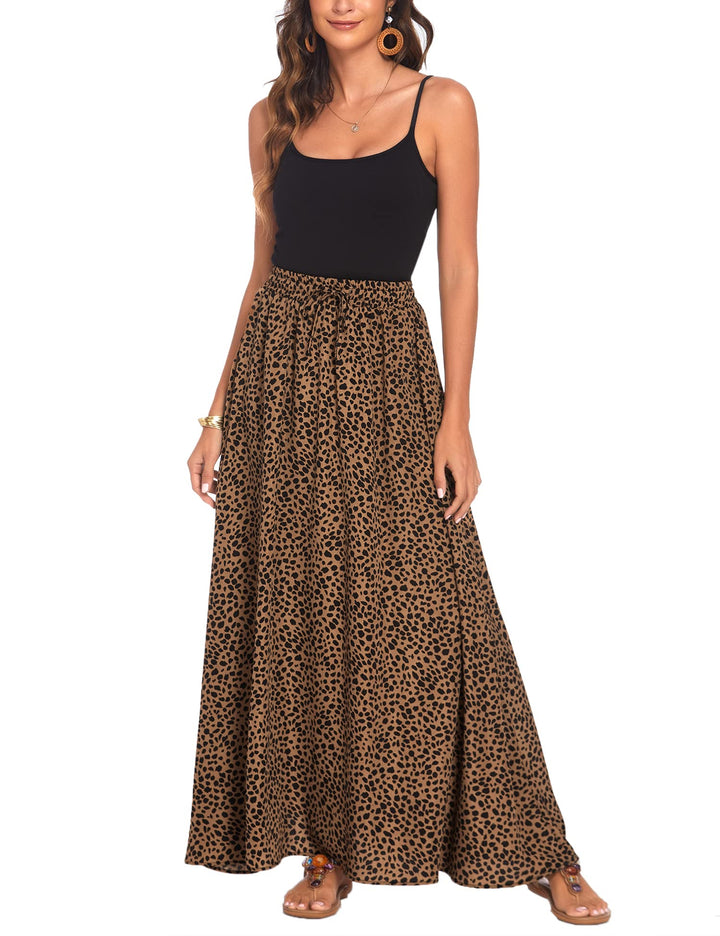 Women Chiffon Elastic High Waist Pleated A-Line Maxi Skirts Long Length Beach Cover Up Dress (XXL, Floral15)