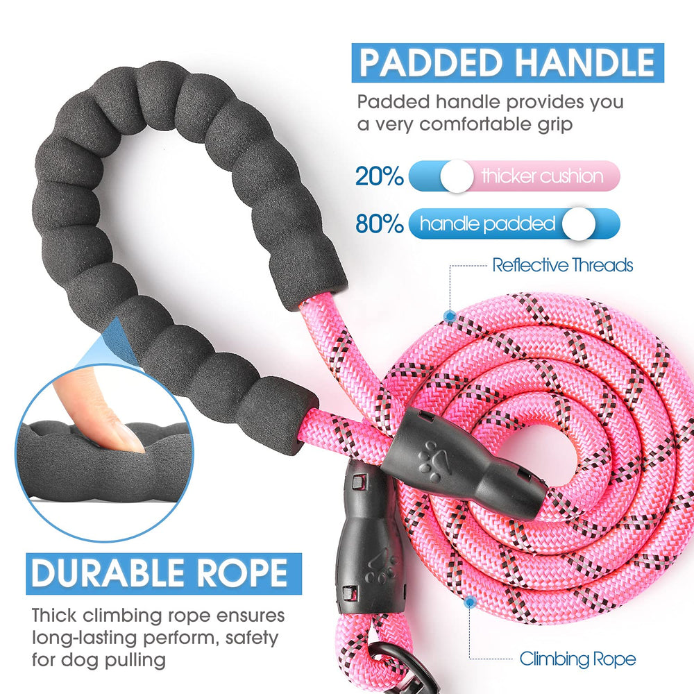 2/4/5/6 FT Dog Leash with Comfortable Padded Handle and Highly Reflective Threads for Small Medium and Large Dogs (5FT-1/2'', Pink)