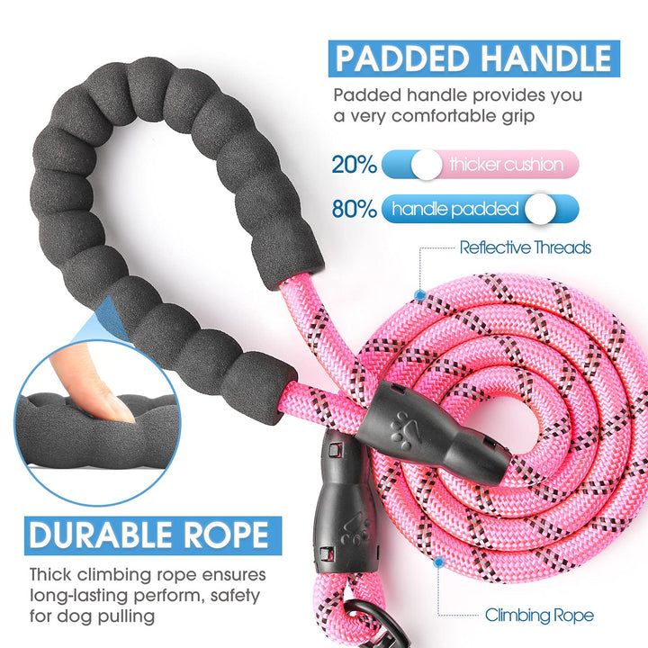 2/4/5/6 FT Dog Leash with Comfortable Padded Handle and Highly Reflective Threads for Small Medium and Large Dogs (5FT-1/2&#39;&#39;, Pink)