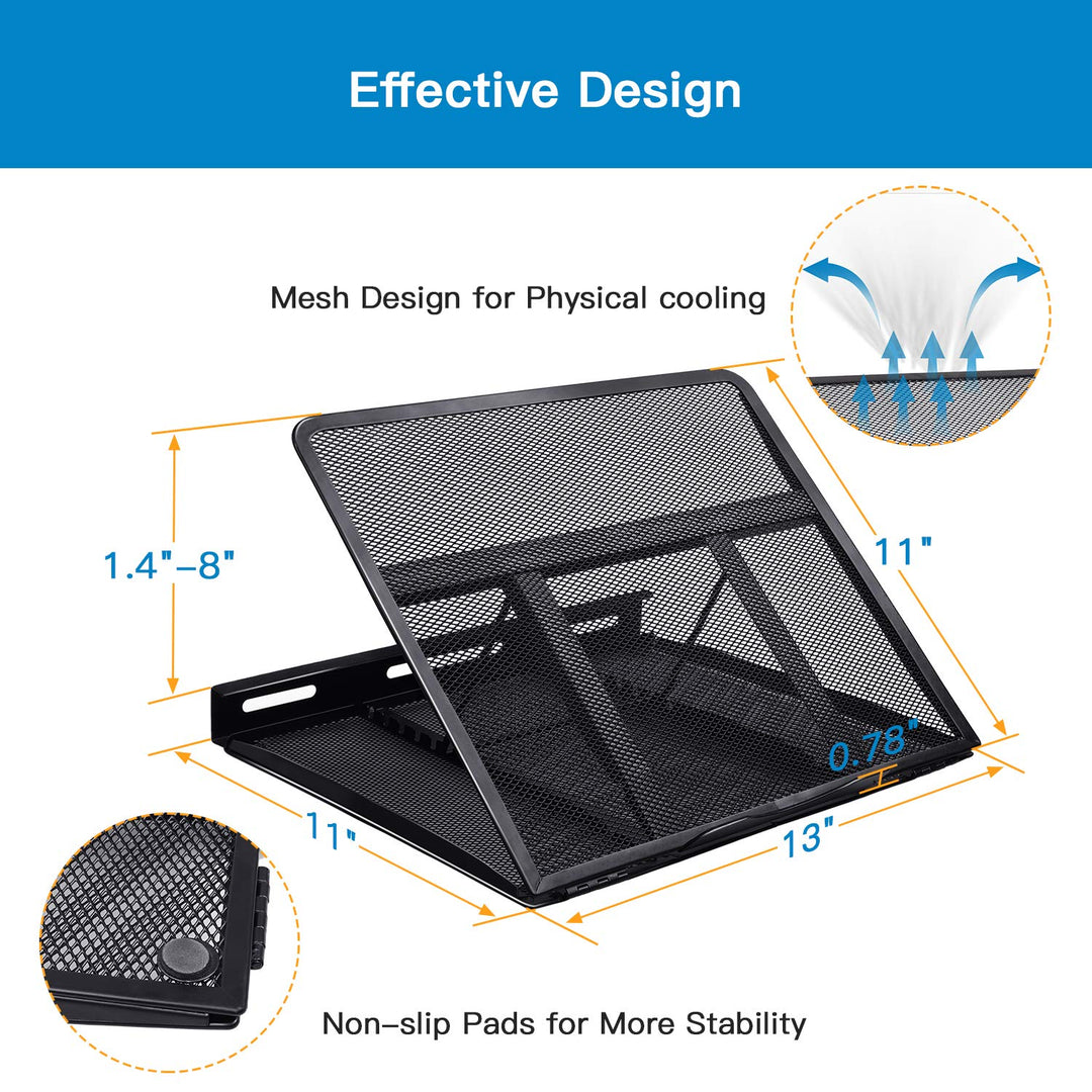 Adjustable Laptop Stand Riser for Desk, Fits Up to 15.6 inch Notebook, Mesh Ventilated Laptop Cooling Stand with 8 Tilt Levels