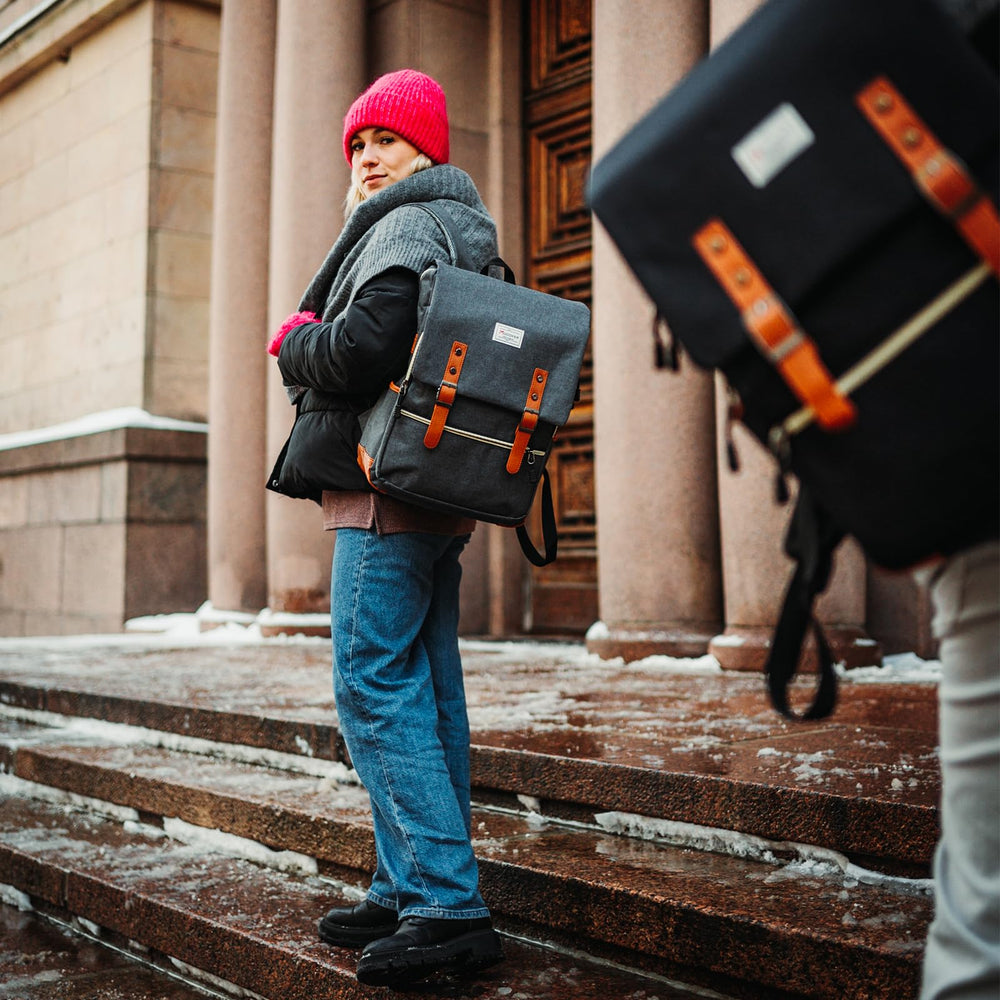 Vintage Laptop Backpack for Women Men,Travel Backpacks with USB Charging Port Fashion Backpack Fits 15.6Inch Notebook, Grey