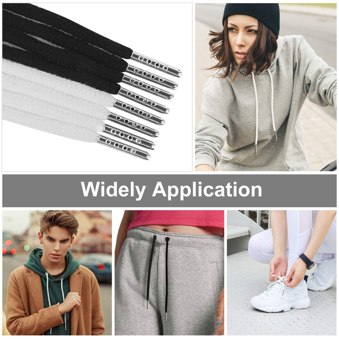8PCS Drawstring Cord, Replacement Drawstring for Sweatpants, 57 Inch Drawstrings Replacement with Easy Threaders, Draw Strings for Shorts Pants Jackets Coats Hoodies (Black, White)