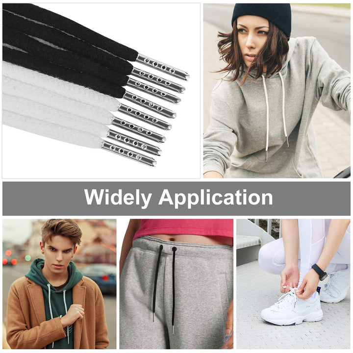 8PCS Drawstring Cord, Replacement Drawstring for Sweatpants, 57 Inch Drawstrings Replacement with Easy Threaders, Draw Strings for Shorts Pants Jackets Coats Hoodies (Black, White)