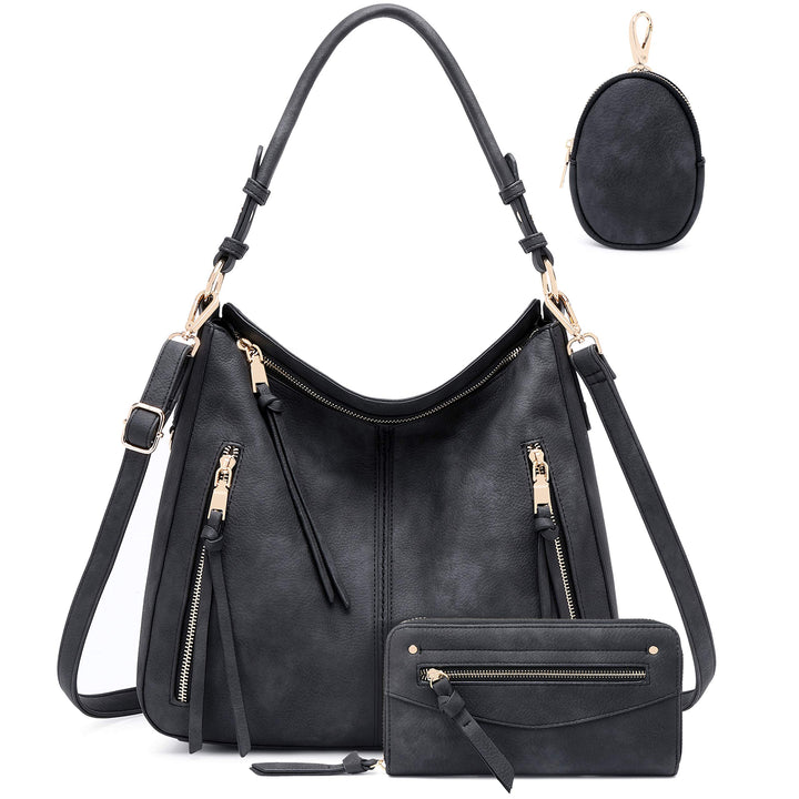 Hobo Bags for Women Handbags Purse Ladies Boho Shoulder Bag Crossbody Black Vegan Leather