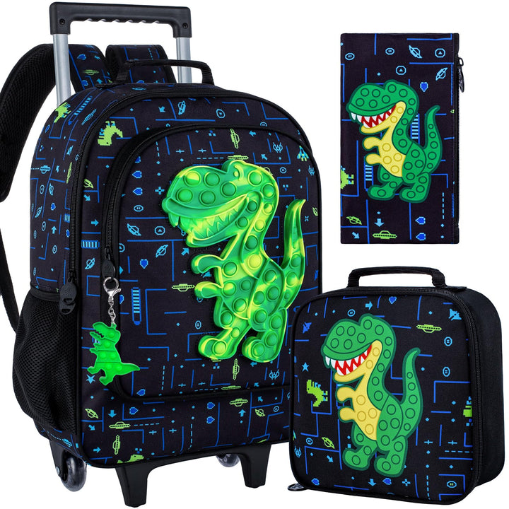 3PCS Rolling Backpack for Girls, Kids Roller Wheels Bookbag, Wheeled School Bag with Lunch Bag - Unicorn Pink