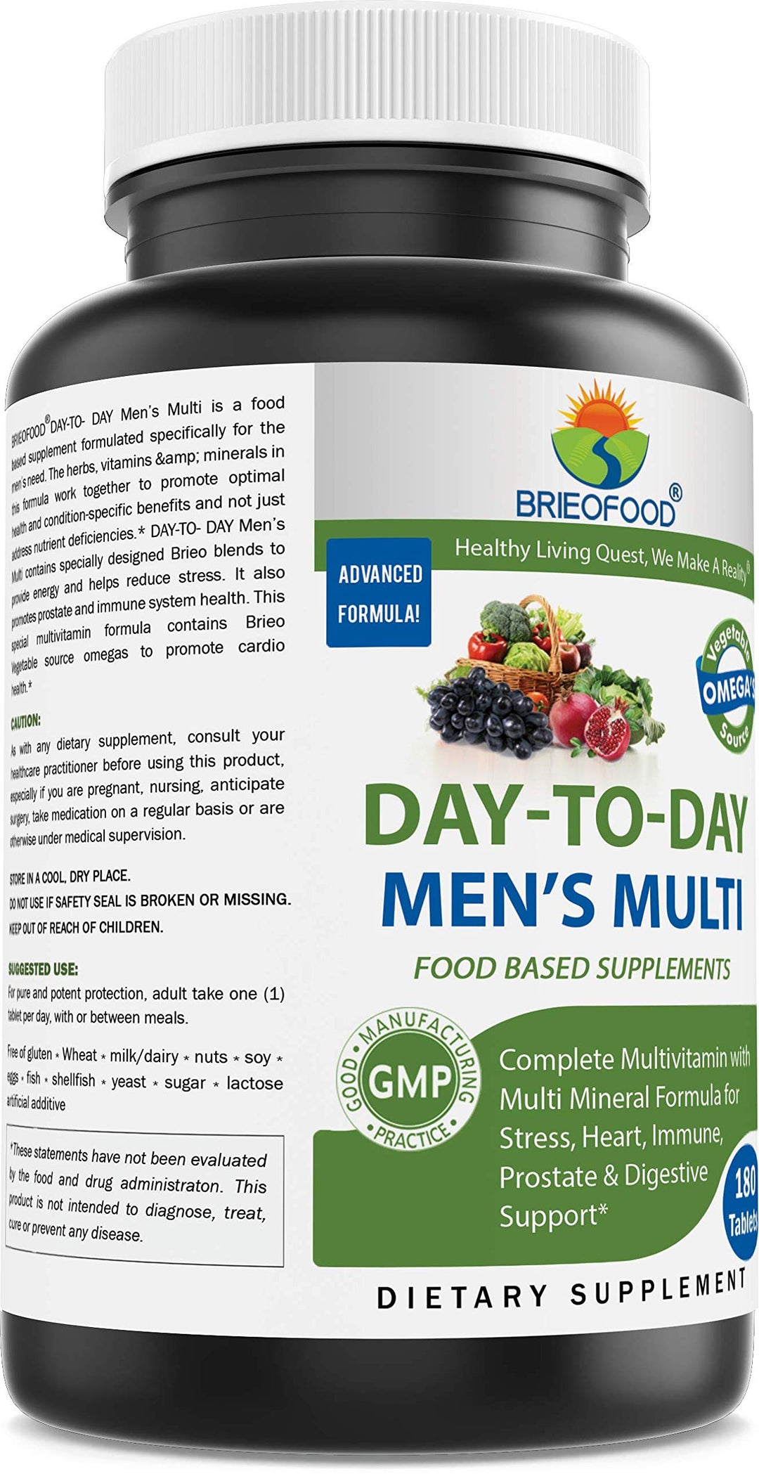 BRIOFOOD Day-to-Day Men&#39;s Multi 180 Tablets - Food Based Supplement with Vegetable Source Omegas