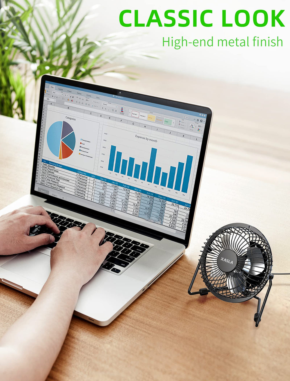 xasla 4 Inch Small USB Desk Fan, Mini Quiet Fan with Me