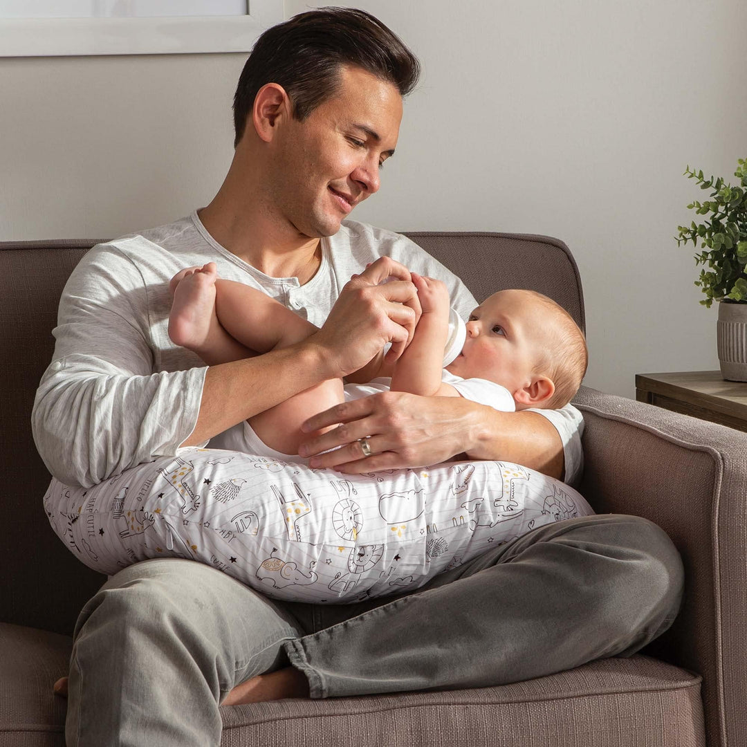 Boppy Nursing Pillow Original Support, White and Gold Notebook, Ergonomic Nursing Essentials for Bottle and Breastfeeding, Firm Fiber Fill, with Removable Nursing Pillow Cover, Machine Washable