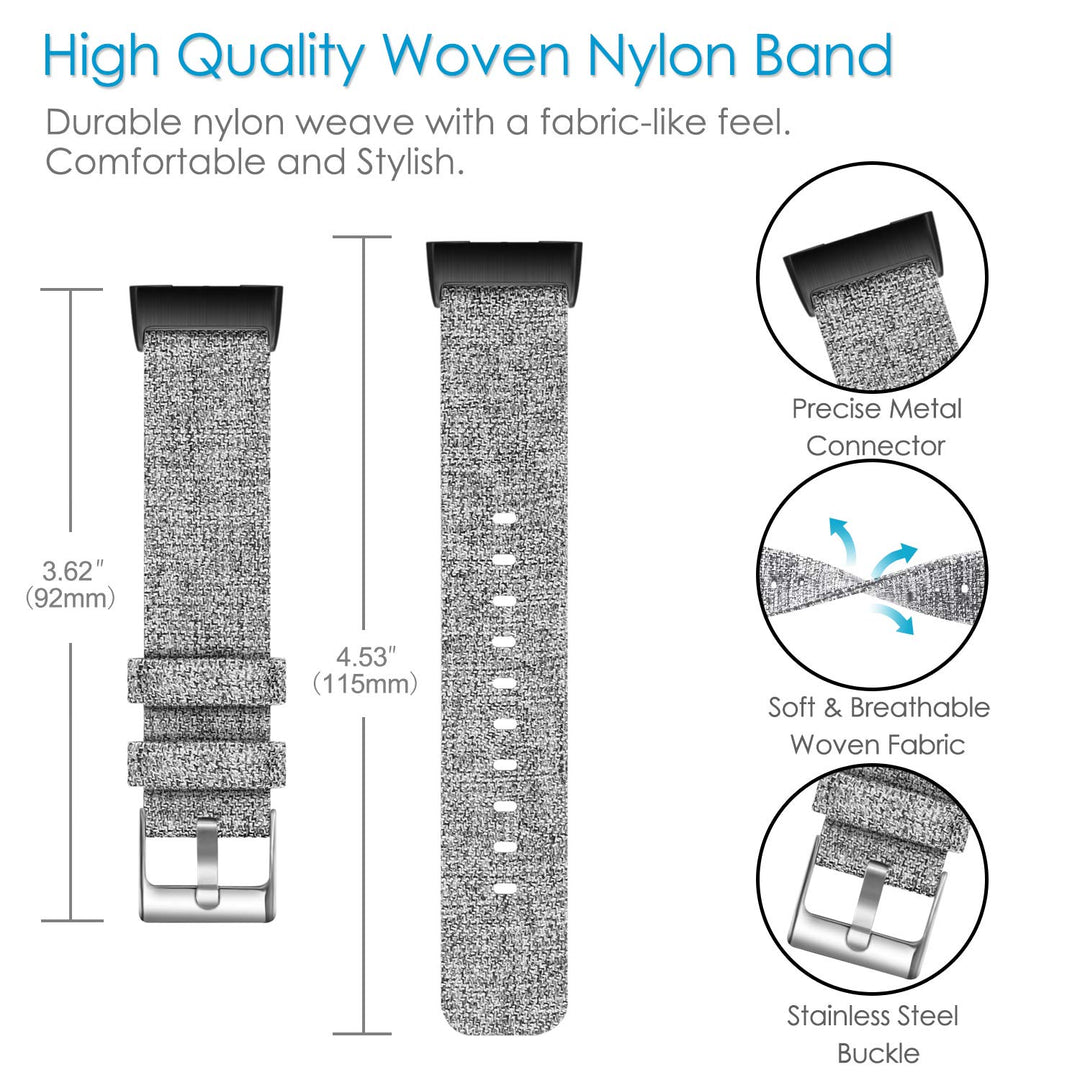 Woven Bands Compatible with Fitbit Charge 4 / Fitbit Charge 3, Soft Nylon Fabric Adjustable Sport Wrist Band Replacement Strap Compatible with Charge 3 SE Fitness Activity Tracker, Grey