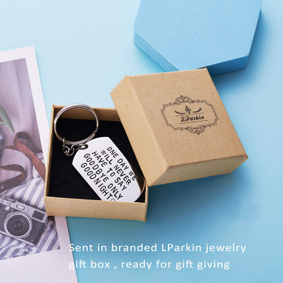 Boyfriend Girlfriend Keychains One Day We Will Never Have to Say Goodbye Couple Long Distance Relationships Gifts Keychain Keyring Love Quote Valentines Anniversary Birthday Jewelry Gift